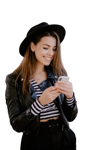 young brown haired girl leather jacket black hat city promenade 231208 6511 removebg preview